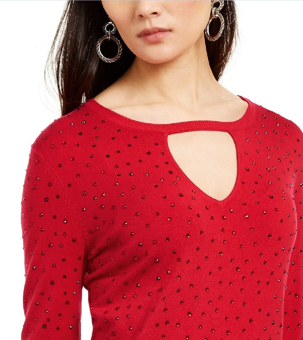 Suéter feminino com decote em V e botões da INC International Concepts, tamanho XX-G, vermelho