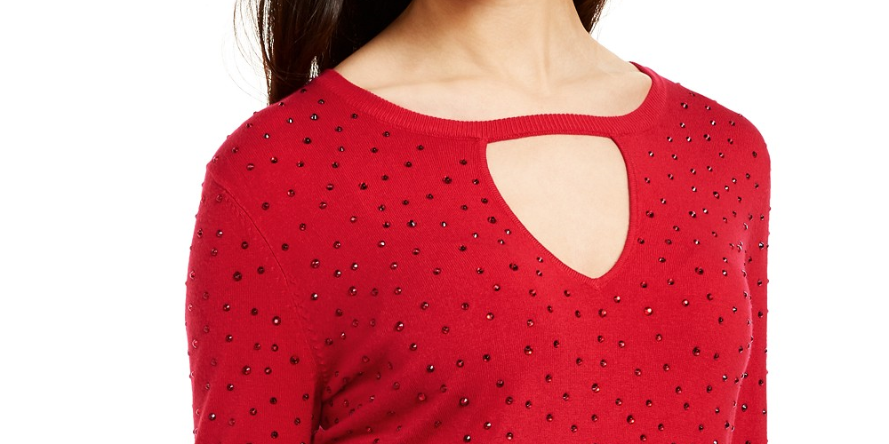 Suéter feminino com decote em V e botões da INC International Concepts, tamanho P, vermelho