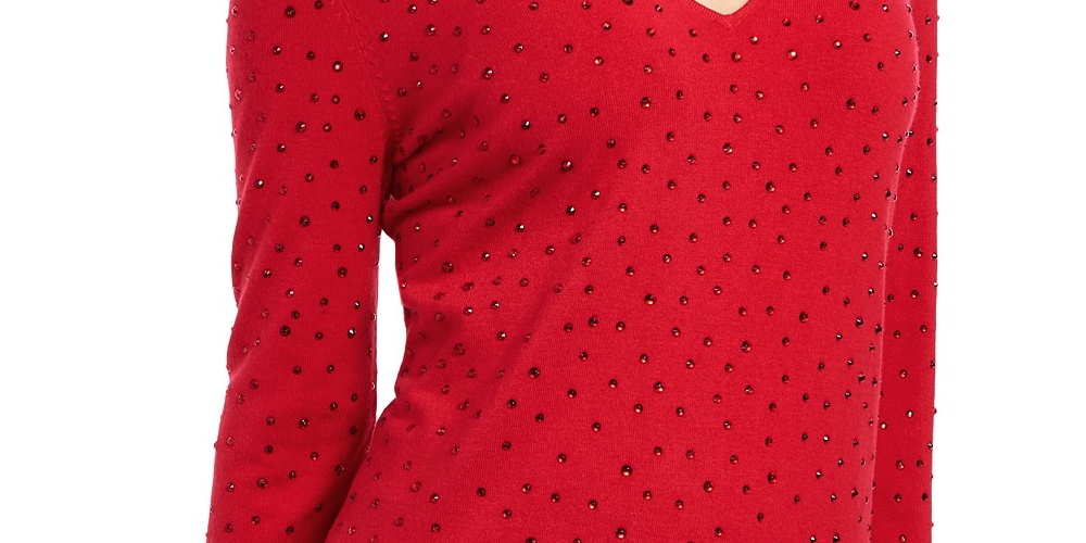 Suéter feminino com decote em V e botões da INC International Concepts, tamanho P, vermelho