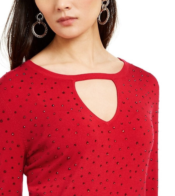 Suéter feminino com decote em V e detalhe de fechadura da INC International Concepts, vermelho, tamanho X-G