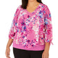 JM Collection Top feminino plus size estampado em camadas com colar rosa tamanho 3 extra grande