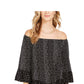 Top feminino estampado ombro a ombro estilo &amp; co, preto, tamanho grande