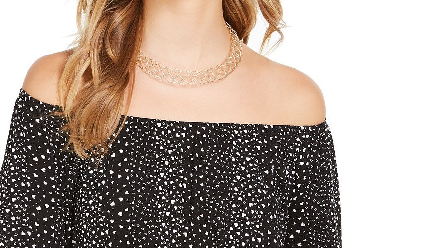 Top feminino estampado ombro a ombro estilo &amp; co, preto, tamanho grande