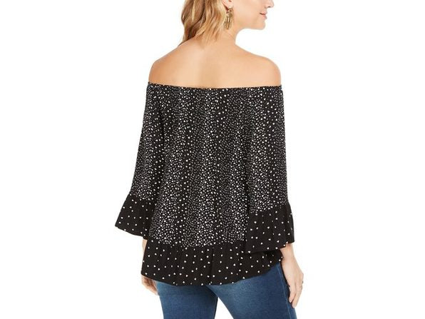 Top feminino estampado ombro a ombro estilo &amp; co, preto, tamanho médio