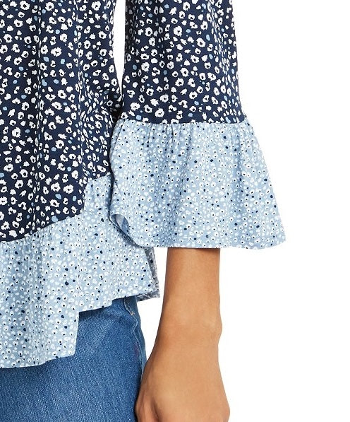 Blusa feminina estampada ombro a ombro/ombro a ombro, tamanho médio, azul, estilo &amp; co