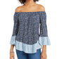 Blusa feminina estampada ombro a ombro/ombro a ombro, tamanho P, azul, estilo Style &amp; Co
