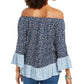 Blusa feminina estampada ombro a ombro/ombro a ombro, tamanho P, azul, estilo Style &amp; Co
