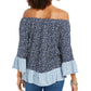 Top feminino estampado ombro a ombro estilo &amp; co, azul marinho, tamanho extra grande