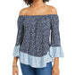 Top feminino estampado ombro a ombro estilo &amp; co, azul marinho, tamanho 2, extra grande