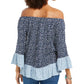 Top feminino estampado ombro a ombro estilo &amp; co, azul marinho, tamanho 2, extra grande