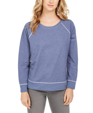 Style & Co Women's Contrast-Stitched Sweatshirt Blue Size Large