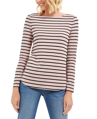 Charter Club Women's Ribbed Striped Top Pink Size Large