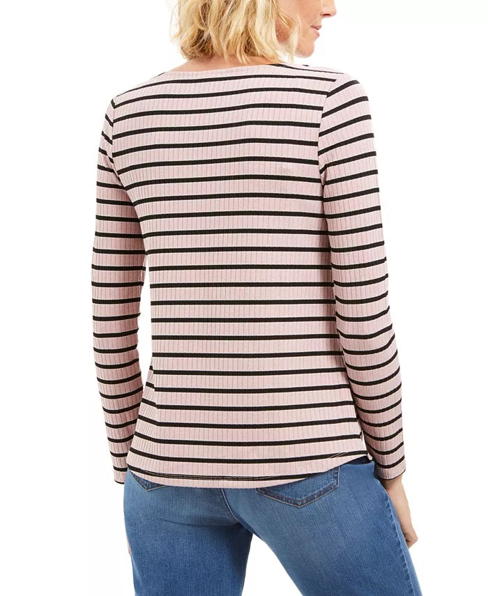 Top listrado canelado feminino Charter Club rosa tamanho grande