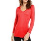 INC International Concepts Top Feminino com Decote em V e Brilho Enfeitado Vermelho Escuro Tamanho Médio