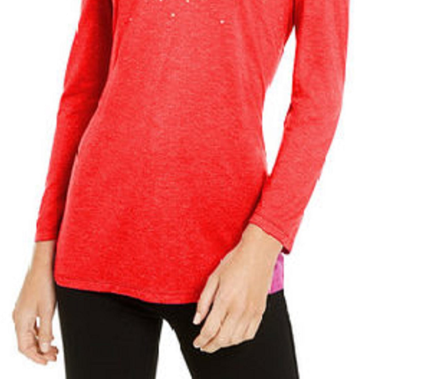 INC International Concepts Top Feminino com Decote em V e Brilho Enfeitado Vermelho Escuro Tamanho Médio