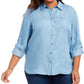Camisa de botões feminina plus size estilo &amp; co chambray azul tamanho extra grande