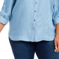 Camisa de botões feminina plus size estilo &amp; co chambray azul tamanho extra grande