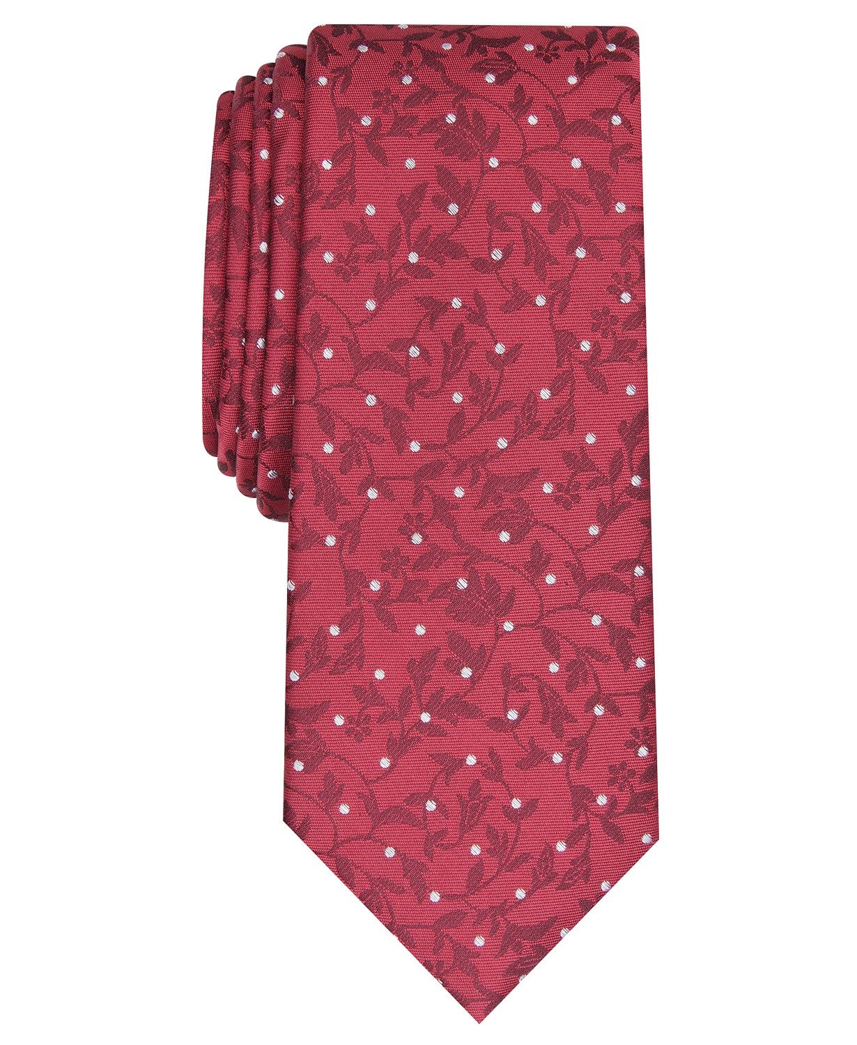 Gravata masculina Bar III Iris Skinny Floral Dot vermelha tamanho regular