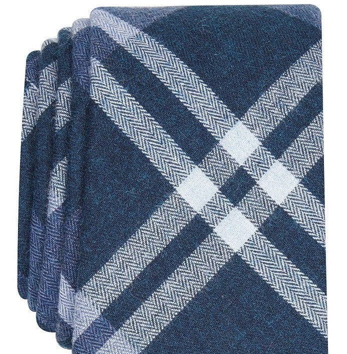 Gravata xadrez skinny masculina Bar III Shilling azul tamanho regular