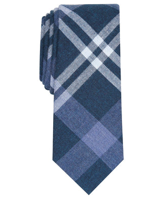 Bar III Men's Shilling Skinny Plaid Tie Navy Size Regular