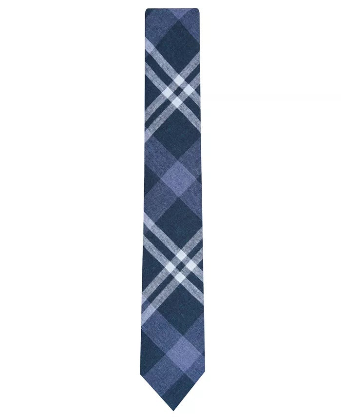 Gravata xadrez skinny masculina Bar III Shilling, tamanho azul marinho, regular