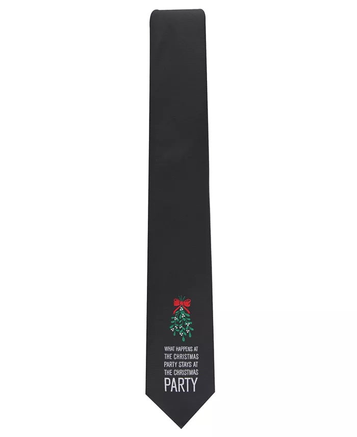 Gravata fina masculina Bar III para festa de fim de ano, preta, tamanho regular