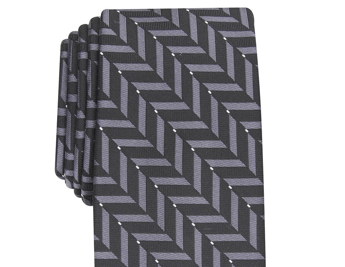 Gravata Alfani Masculina Slim Geométrica Preta Tamanho Regular