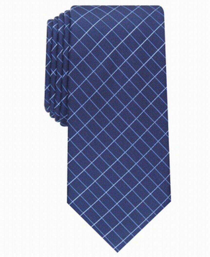 Gravata Alfani Slim Grid Masculina Azul Marinho Tamanho Regular