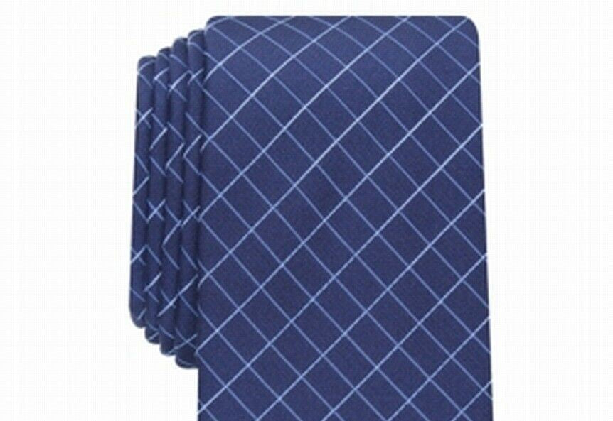 Gravata Alfani Slim Grid Masculina Azul Marinho Tamanho Regular