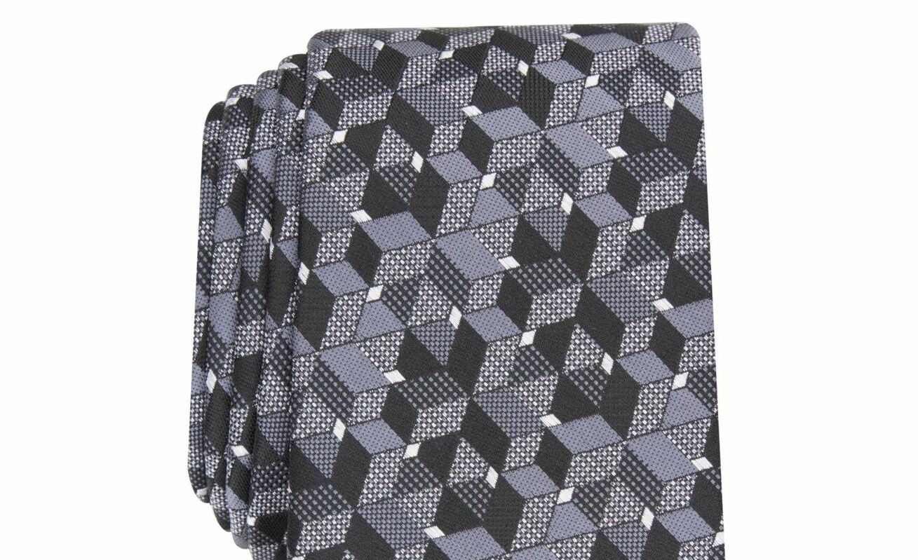 Gravata Alfani Slim Geo Masculina Preta - Tamanho Regular