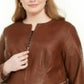 Jaqueta feminina Alfani Plus Size de couro sintético com zíper, marrom médio, tamanho 2X