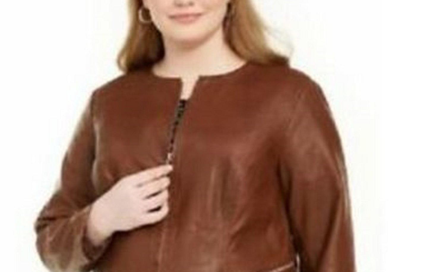 Jaqueta feminina Alfani Plus Size de couro sintético com zíper, marrom médio, tamanho 2X