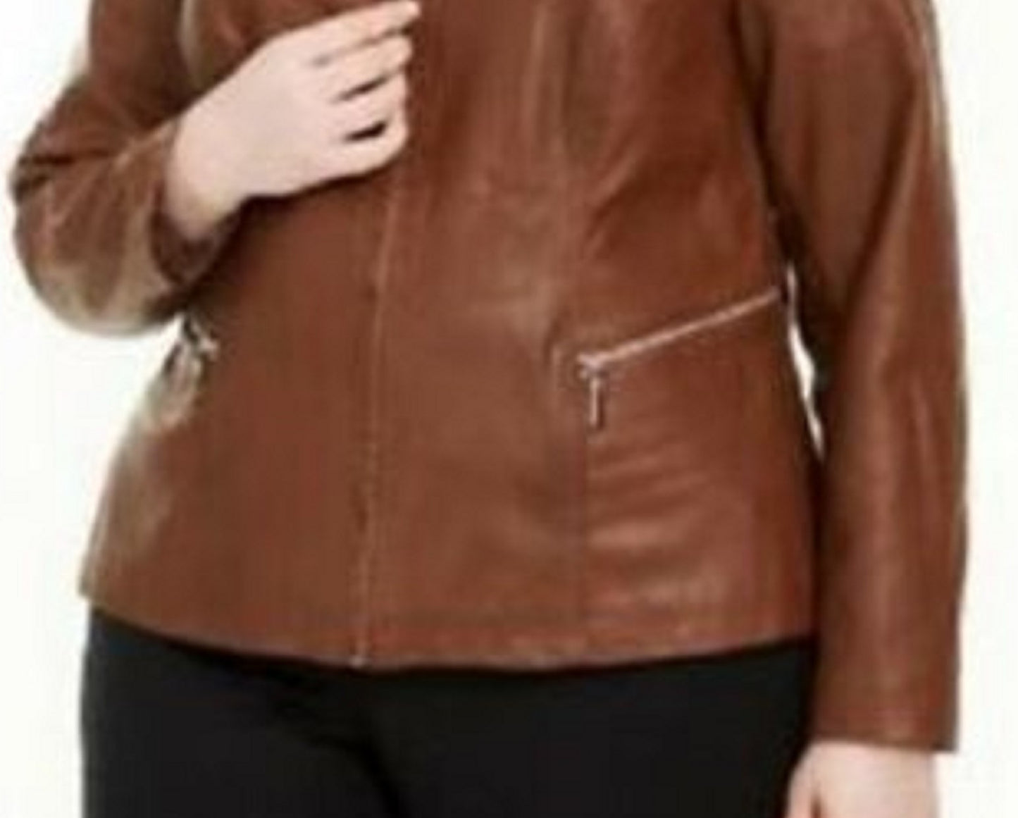 Jaqueta feminina Alfani Plus Size de couro sintético com zíper, marrom médio, tamanho 2X