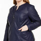 Jaqueta Alfani Plus Size Feminina de Couro Sintético com Zíper Azul