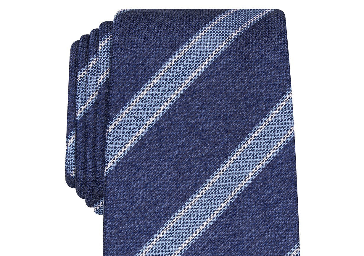 Gravata de seda listrada clássica masculina Tasso Elba, tamanho azul marinho, regular