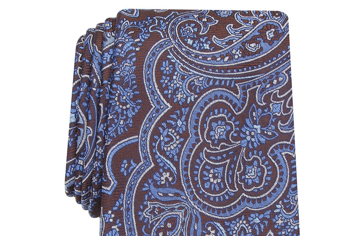 Gravata masculina clássica de seda paisley Tasso Elba, marrom, tamanho regular