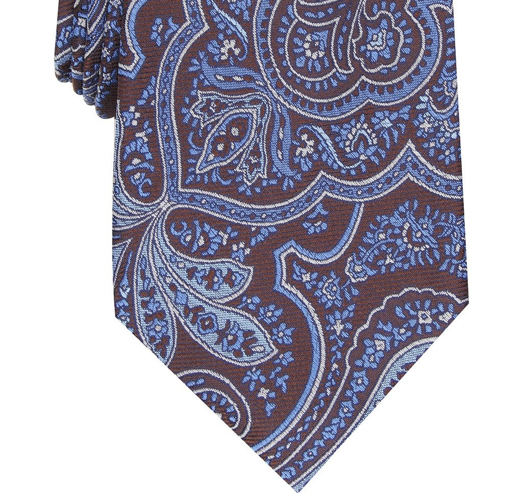 Gravata masculina clássica de seda paisley Tasso Elba, marrom, tamanho regular