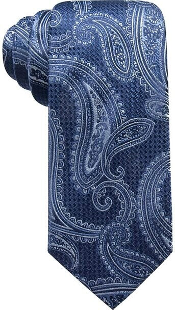 Gravata masculina clássica de seda paisley Tasso Elba, tamanho azul-marinho, regular