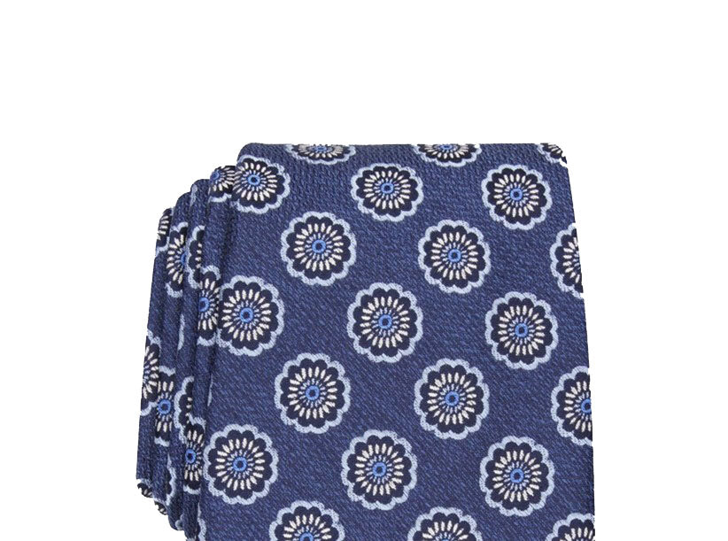 Gravata de seda medalhão clássica masculina Tasso Elba, tamanho azul marinho, regular