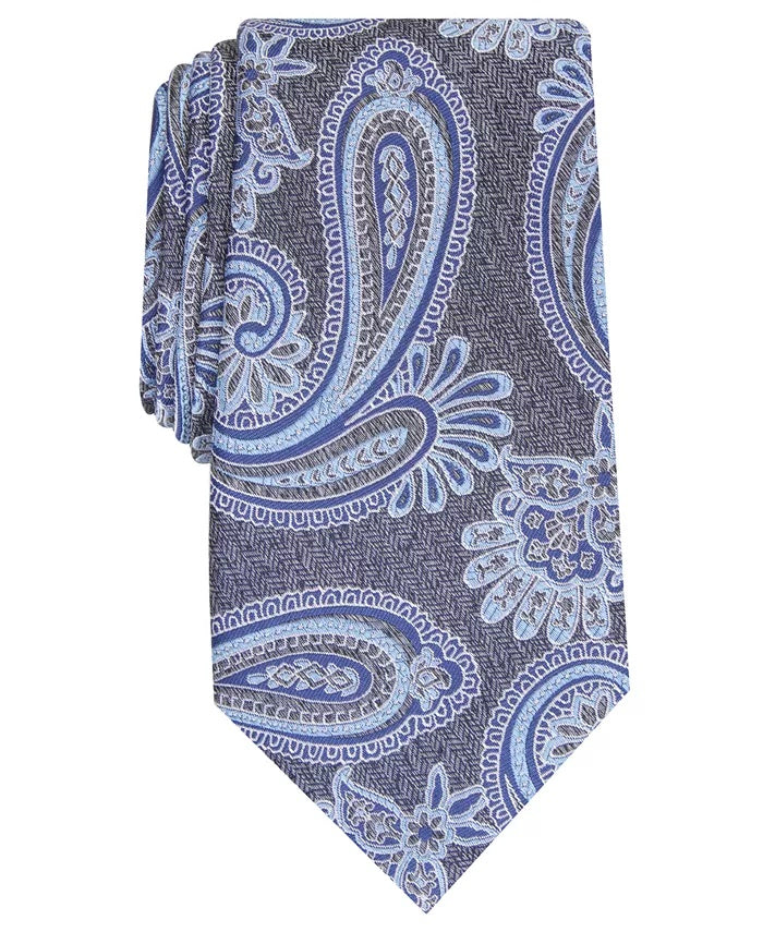 Gravata de seda paisley masculina Tasso Elba cinza tamanho regular