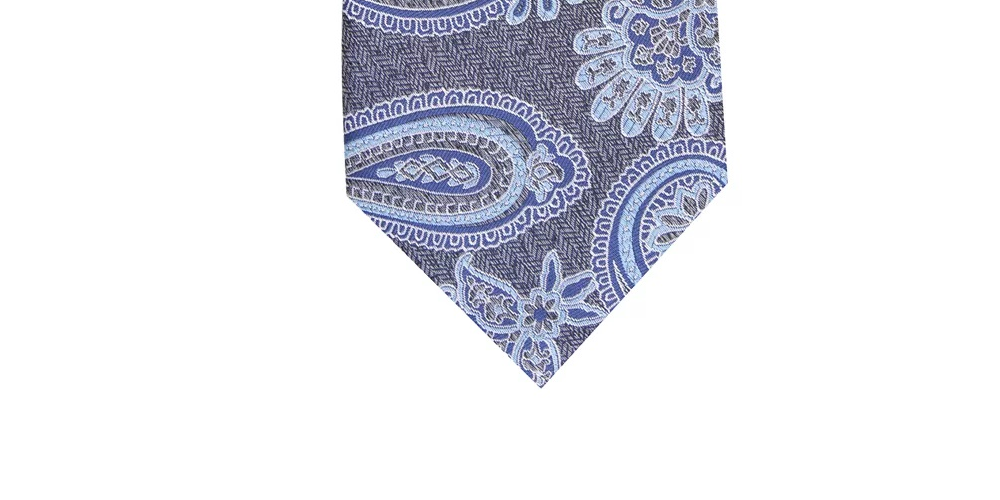 Gravata de seda paisley masculina Tasso Elba cinza tamanho regular