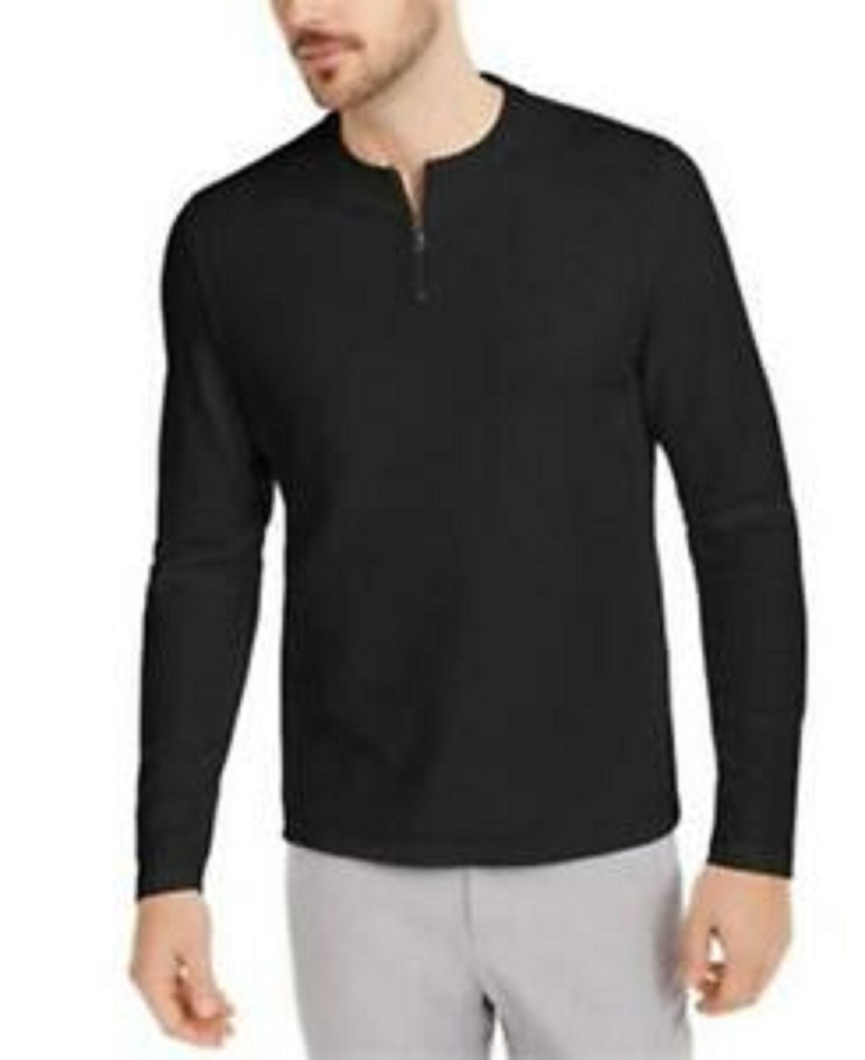 Camisa térmica masculina Alfani com zíper de um quarto, preta, tamanho extra grande