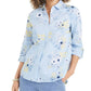 Camisa feminina Charter Club com estampa floral em mistura de linho, azul, tamanho pequeno