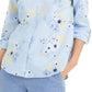 Camisa feminina Charter Club com estampa floral em mistura de linho, azul, tamanho pequeno