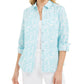 Camisa feminina Charter Club com estampa floral em mistura de linho, azul, tamanho extra grande