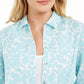 Camisa feminina Charter Club com estampa floral em mistura de linho, azul, tamanho extra grande