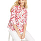 Blusa feminina Charter Club estampada, mangas enroladas, mistura de linho, vermelha, tamanho P
