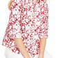 Blusa feminina Charter Club estampada, mangas enroladas, mistura de linho, vermelha, tamanho extra grande