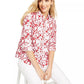 Blusa feminina Charter Club estampada, mangas enroladas, mistura de linho, vermelha, tamanho extra grande