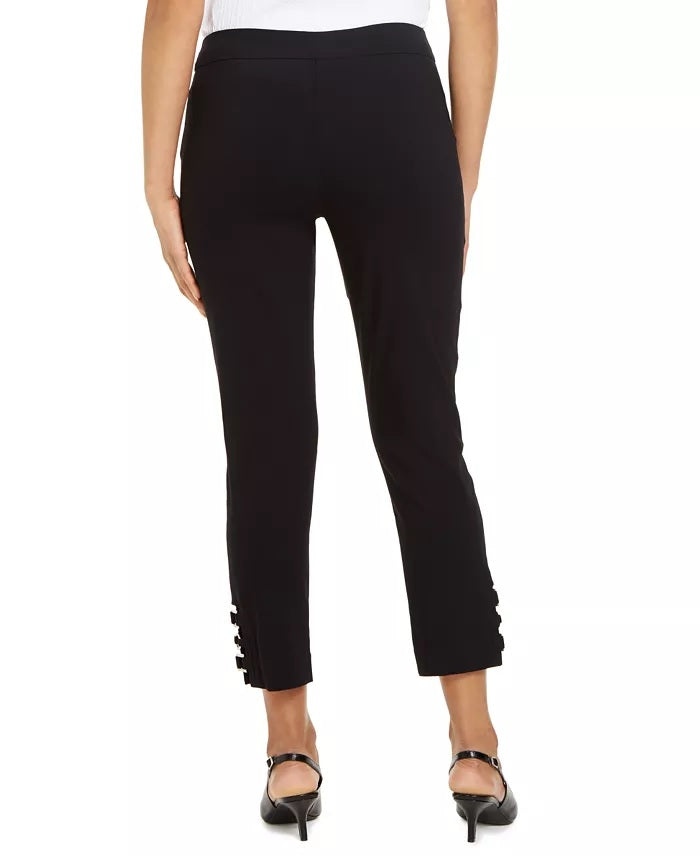 Calça feminina com controle de barriga e acabamento em hardware, preta, tamanho pequeno, da coleção JM